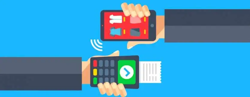 Smartphone and cash register payment transaction illustration, digital payment technology, modern business equipment, contactless payment methods, seamless retail transactions.