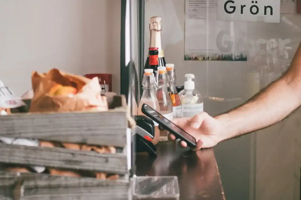 - Barcode scanning with smartphone at checkout counter.