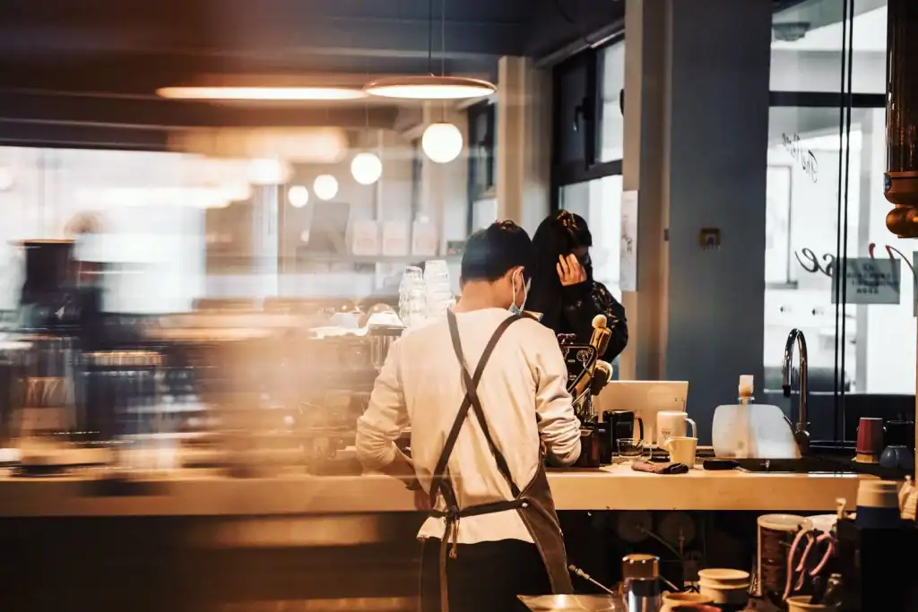 High-tech office equipment at 21st Century Business, featuring modern coffee shop cafe scene.