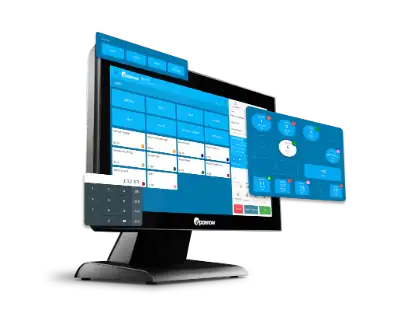 Advanced business management software on touchscreen monitors for seamless control.