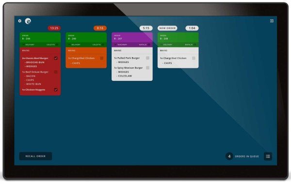 High-tech ordering touchscreen system on a sleek blue monitor at 21st Century Business Equipment.