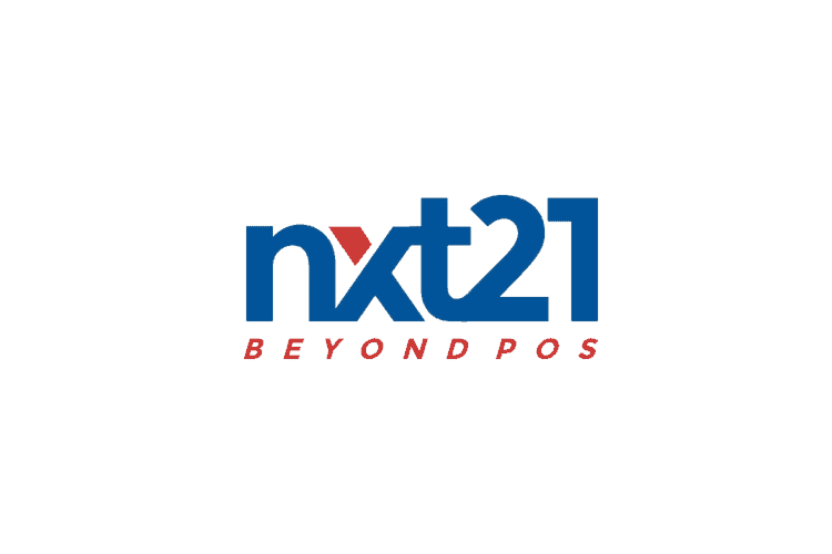 Nxt21 logo on red background, business equipment branding, modern corporate logo design.