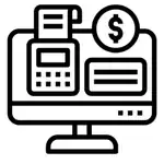 Computer with office equipment, printer, and calculator on a digital desktop setup.
