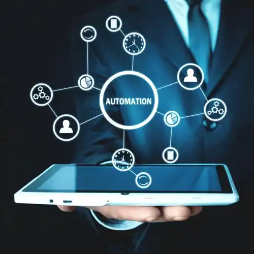 Automation technology connected to mobile device for business efficiency and workflow management.