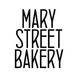 Custom bakery sign with Mary Street Bakery logo in black and white.
