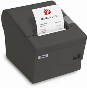 Epson thermal receipt printer printing a customer receipt.