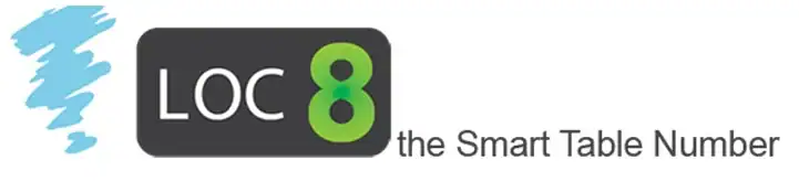 LOC 8 Smart Table Number sign in modern black and green design for business settings.